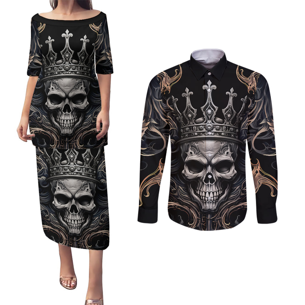 skull-fantasy-couples-matching-puletasi-dress-and-long-sleeve-button-shirts-who-needs-inner-demons-when-you-are-the-demon