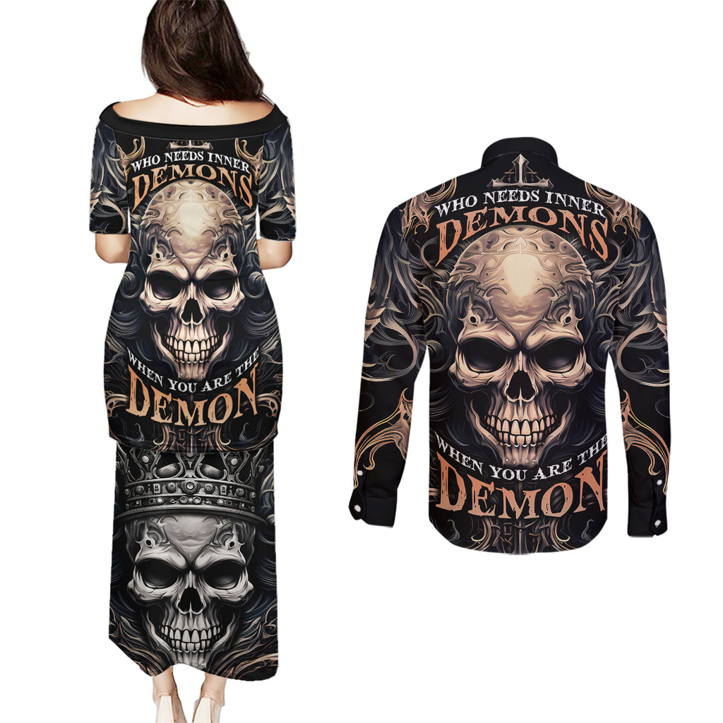 skull-fantasy-couples-matching-puletasi-dress-and-long-sleeve-button-shirts-who-needs-inner-demons-when-you-are-the-demon