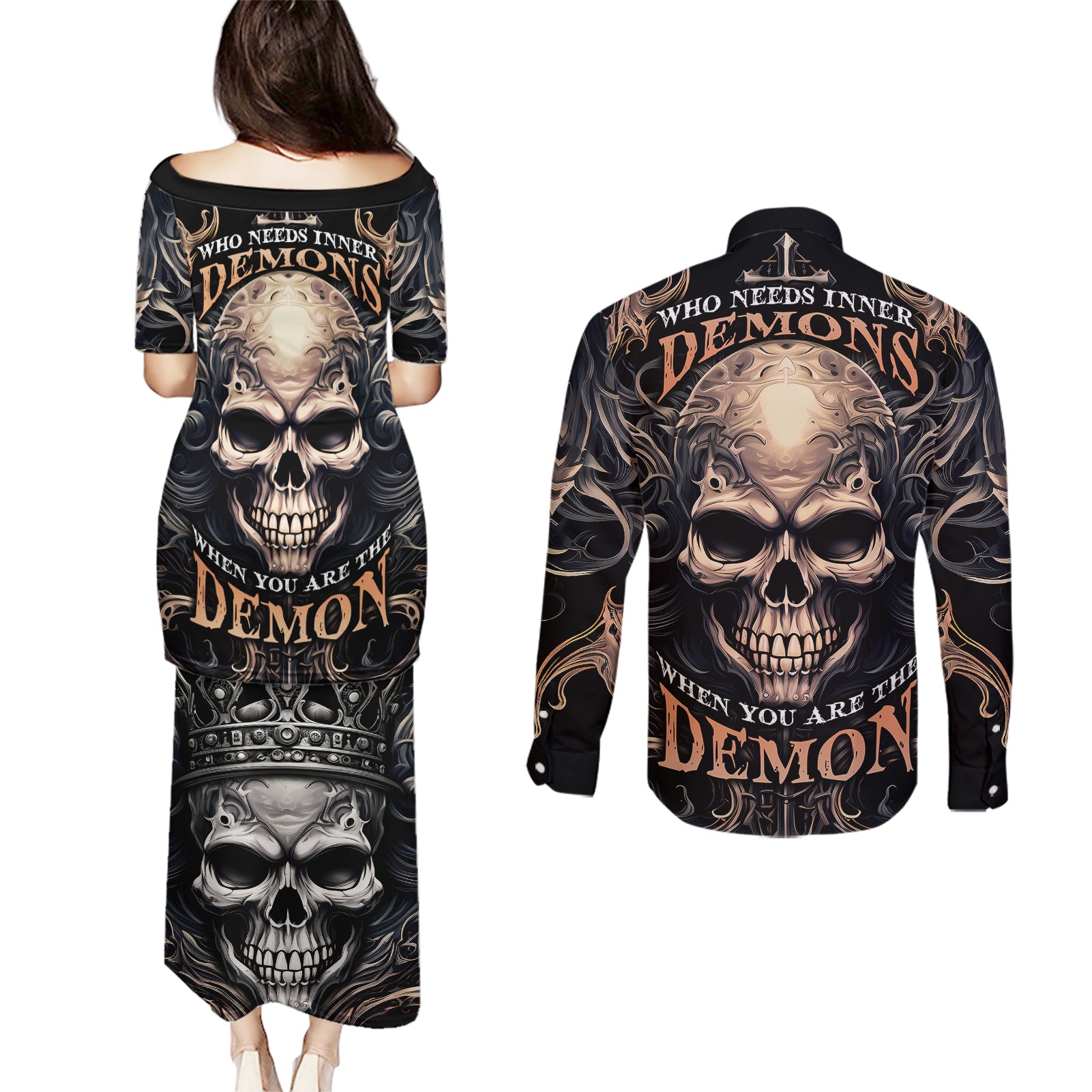 skull-fantasy-couples-matching-puletasi-dress-and-long-sleeve-button-shirts-who-needs-inner-demons-when-you-are-the-demon