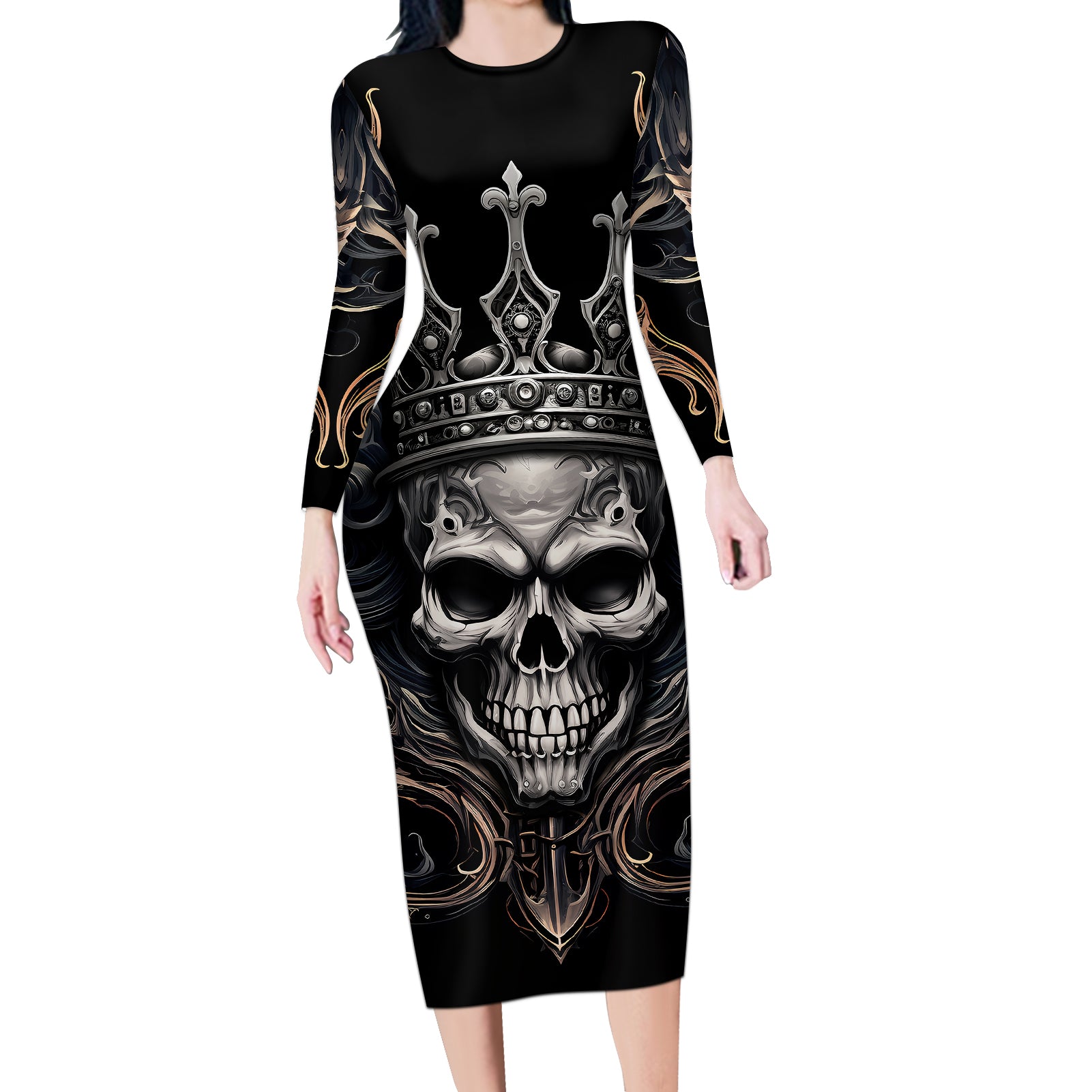 skull-fantasy-long-sleeve-bodycon-dress-who-needs-inner-demons-when-you-are-the-demon