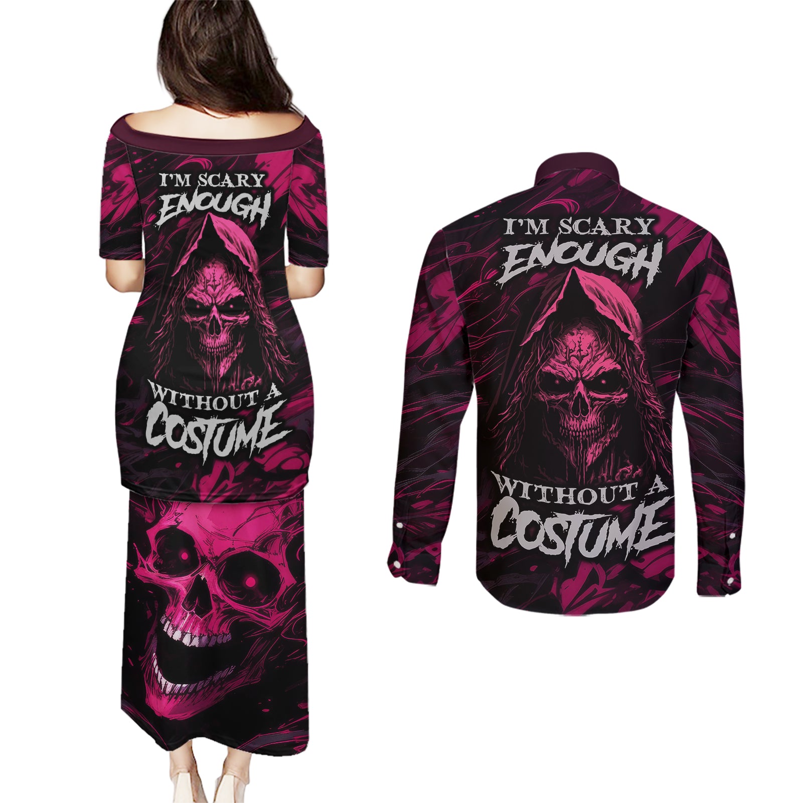 death-skull-couples-matching-puletasi-dress-and-long-sleeve-button-shirts-im-scary-enough-without-a-costume