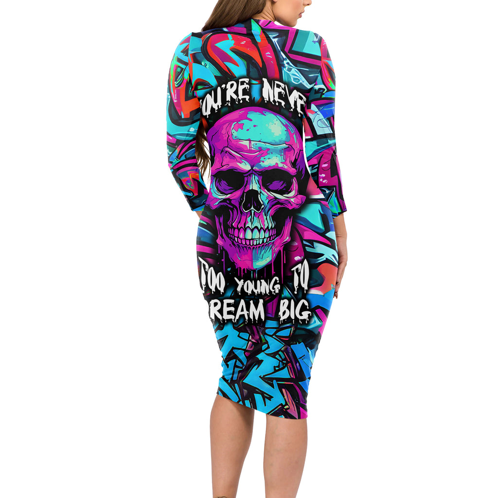 skull-grafity-long-sleeve-bodycon-dress-you-are-never-too-young-to-dream-big