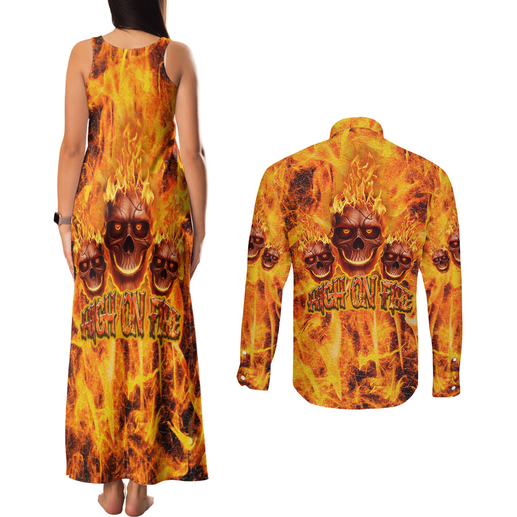 three-skulls-flaming-couples-matching-tank-maxi-dress-and-long-sleeve-button-shirts-high-on-fire