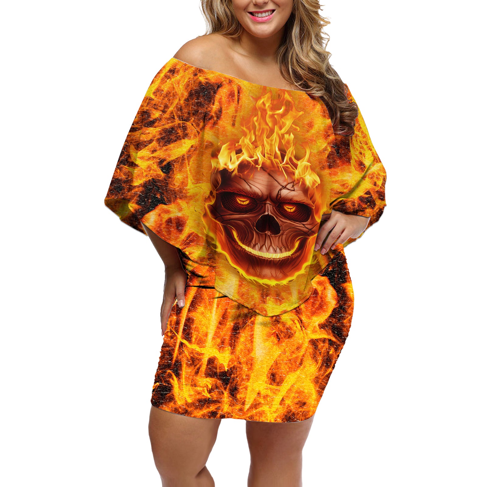 three-skulls-flaming-off-shoulder-short-dress-high-on-fire