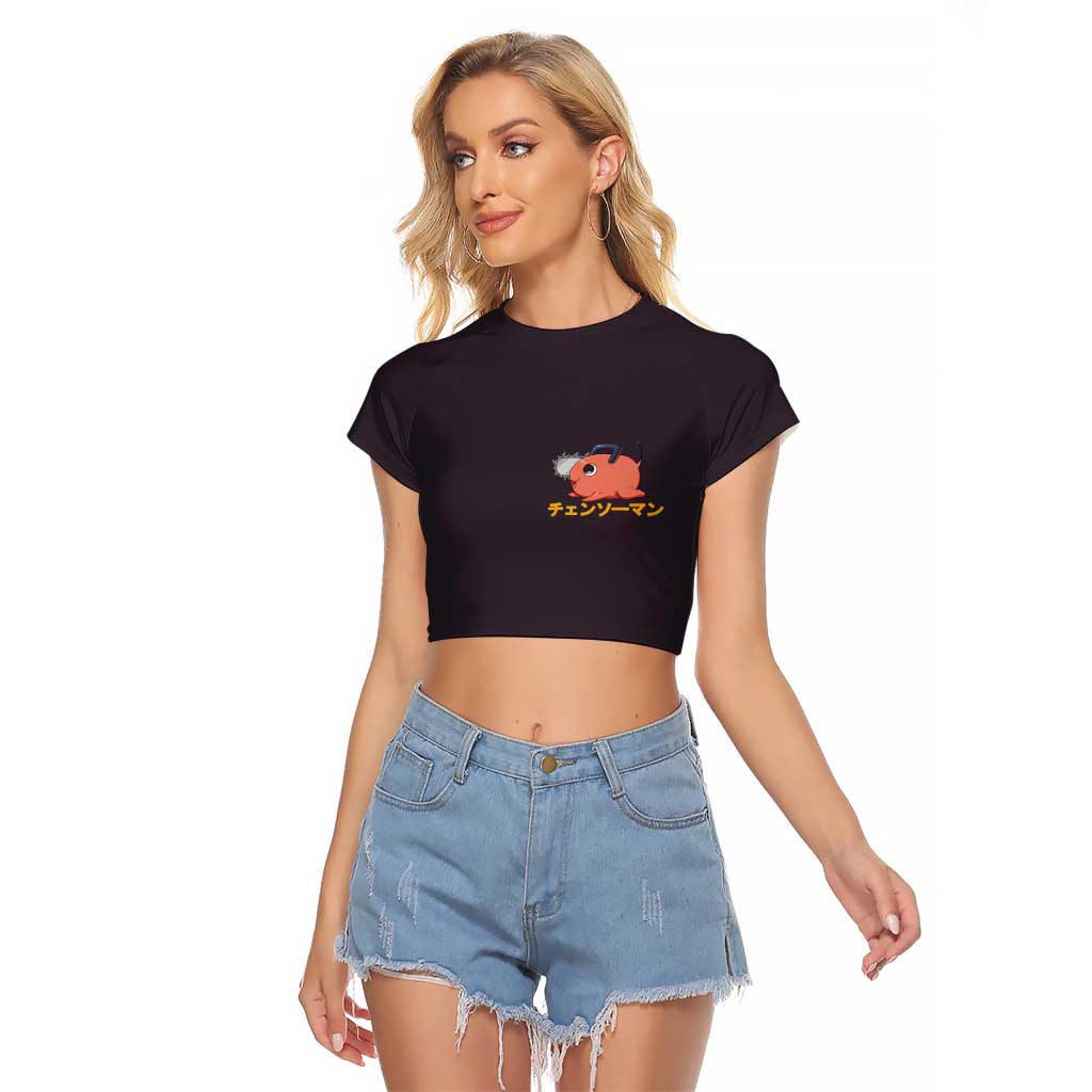 Pochita Chainsaw Man Raglan Cropped T Shirt Anime Style