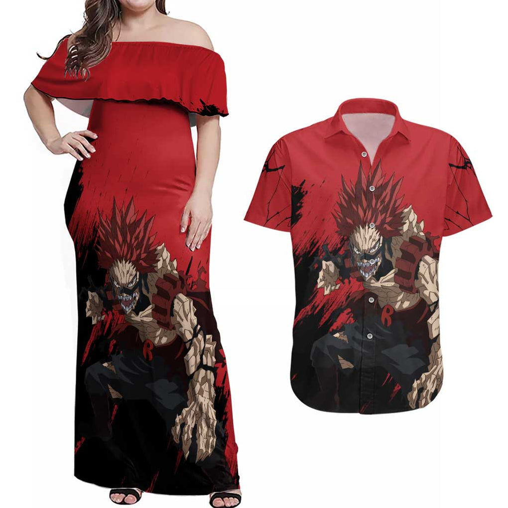 Eijiro Kirishima - My Hero Academia Couples Matching Off Shoulder Maxi Dress and Hawaiian Shirt Japan Anime Style