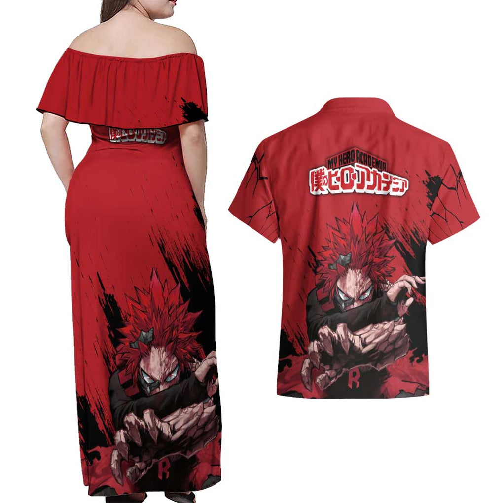 Eijiro Kirishima - My Hero Academia Couples Matching Off Shoulder Maxi Dress and Hawaiian Shirt Japan Anime Style