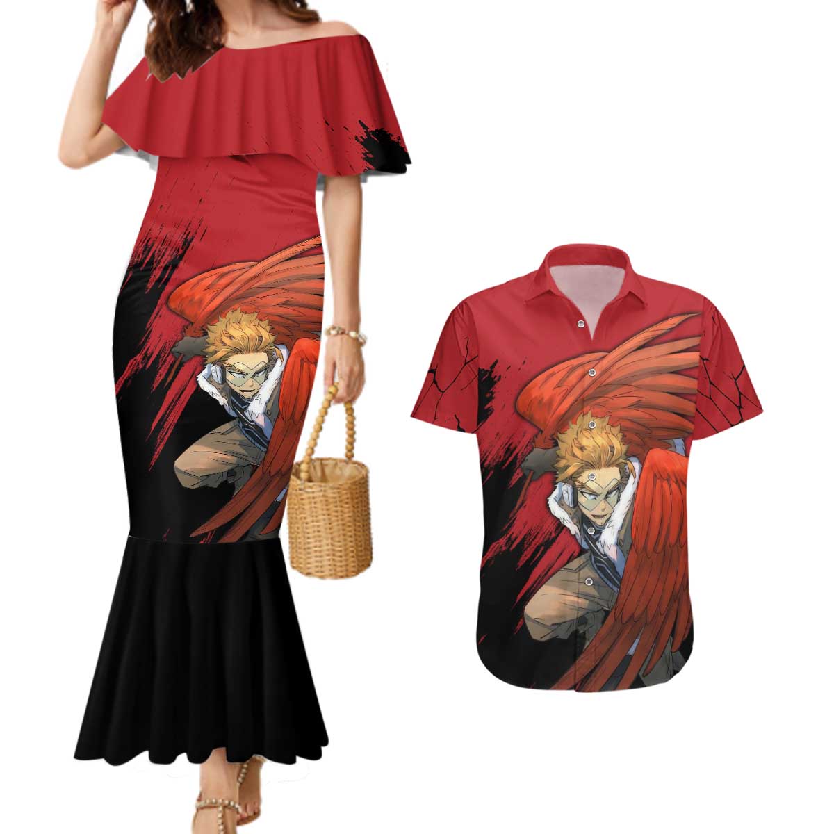 Hawks  - My Hero Academia Couples Matching Mermaid Dress and Hawaiian Shirt Anime Style
