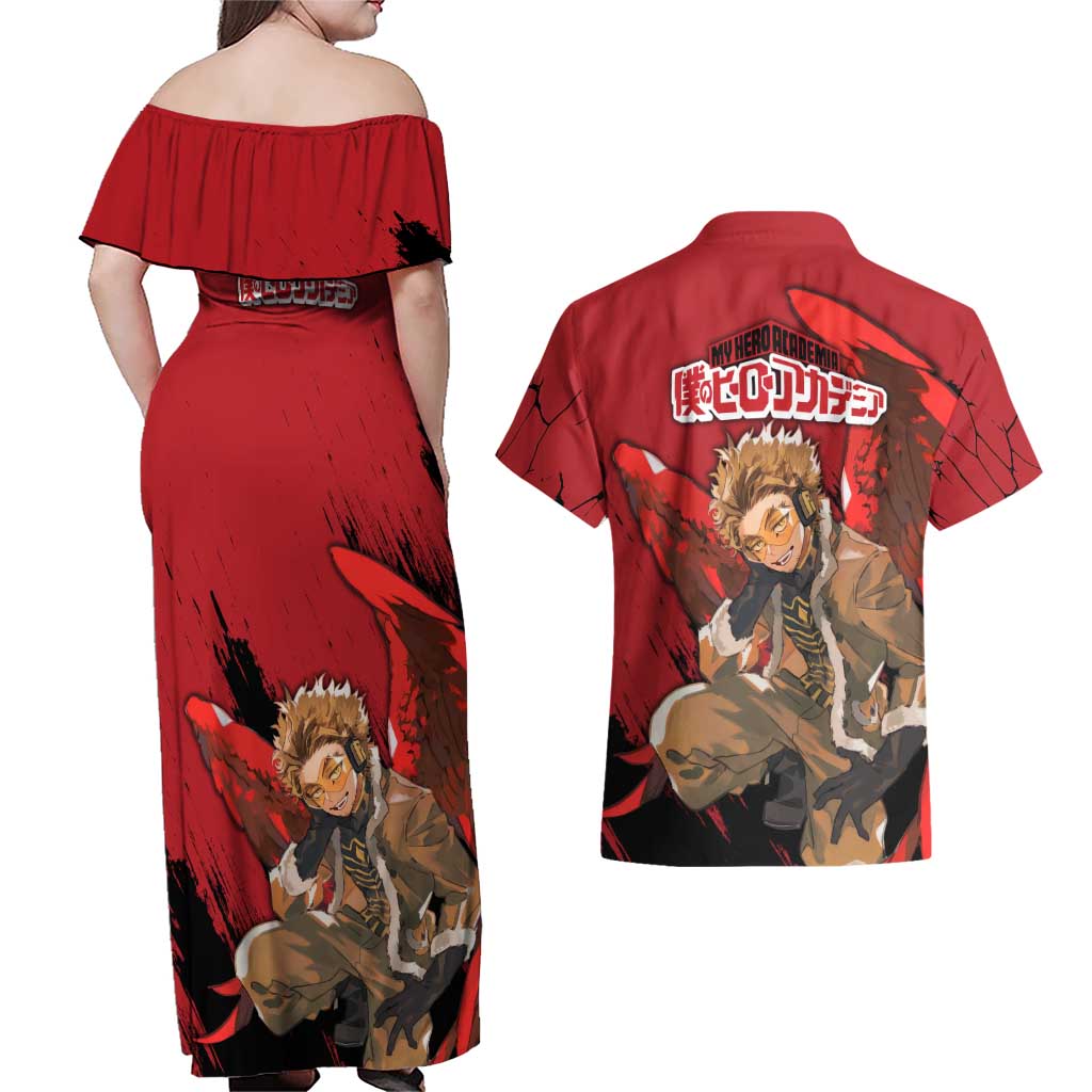 Hawks  - My Hero Academia Couples Matching Off Shoulder Maxi Dress and Hawaiian Shirt Anime Style