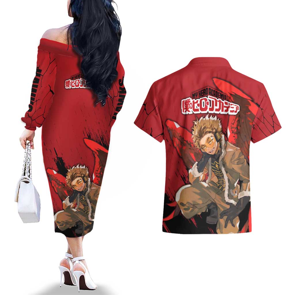 Hawks  - My Hero Academia Couples Matching Off The Shoulder Long Sleeve Dress and Hawaiian Shirt Anime Style