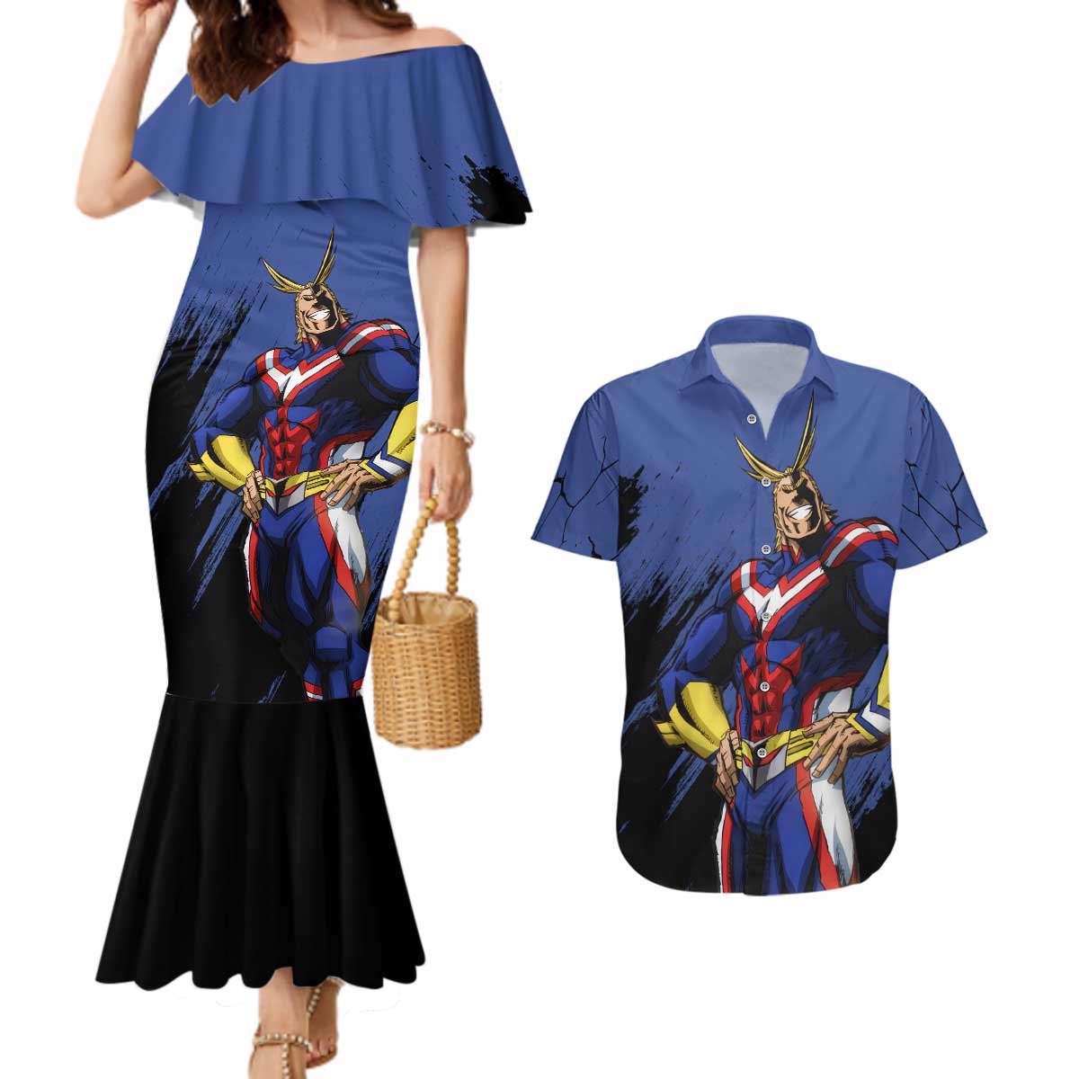 All Might - My Hero Academia Couples Matching Mermaid Dress and Hawaiian Shirt Anime Style