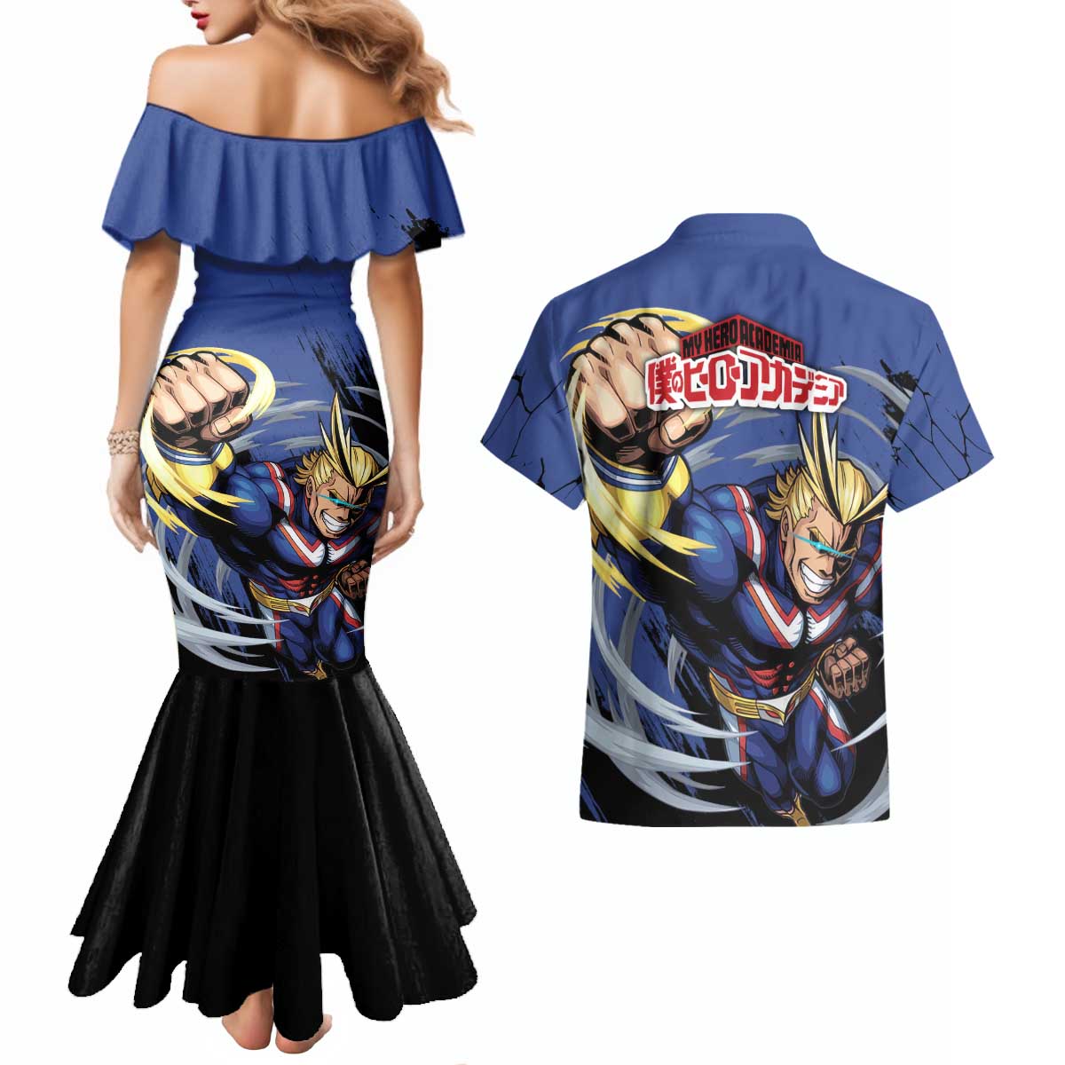 All Might - My Hero Academia Couples Matching Mermaid Dress and Hawaiian Shirt Anime Style