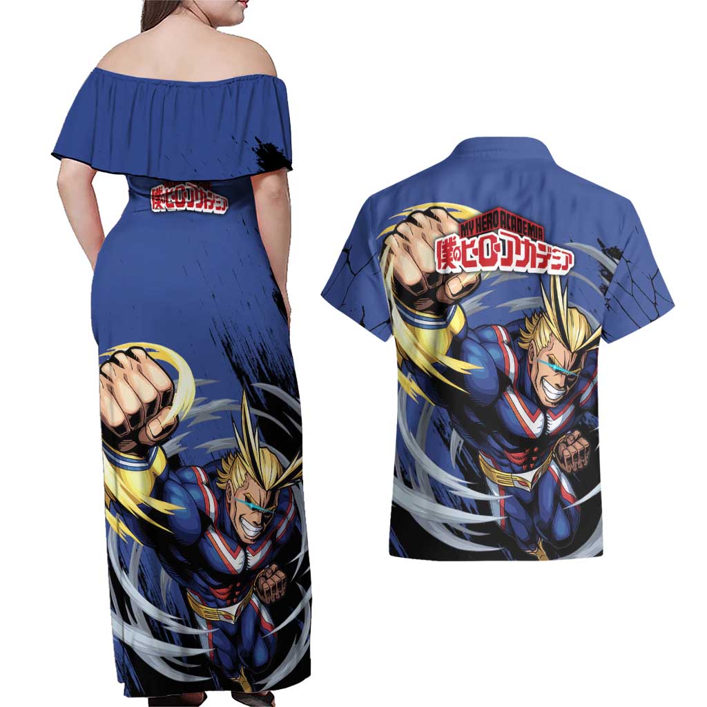 All Might - My Hero Academia Couples Matching Off Shoulder Maxi Dress and Hawaiian Shirt Anime Style