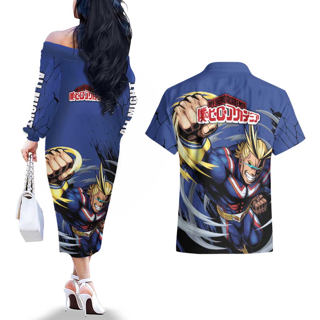 All Might - My Hero Academia Couples Matching Off The Shoulder Long Sleeve Dress and Hawaiian Shirt Anime Style