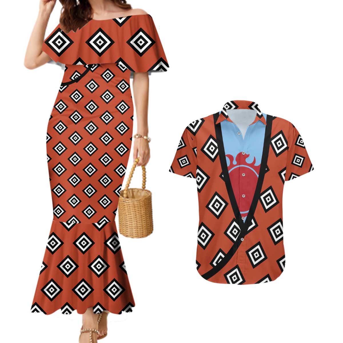 Jinbei - One Piece Couples Matching Mermaid Dress and Hawaiian Shirt Anime Uniform Style