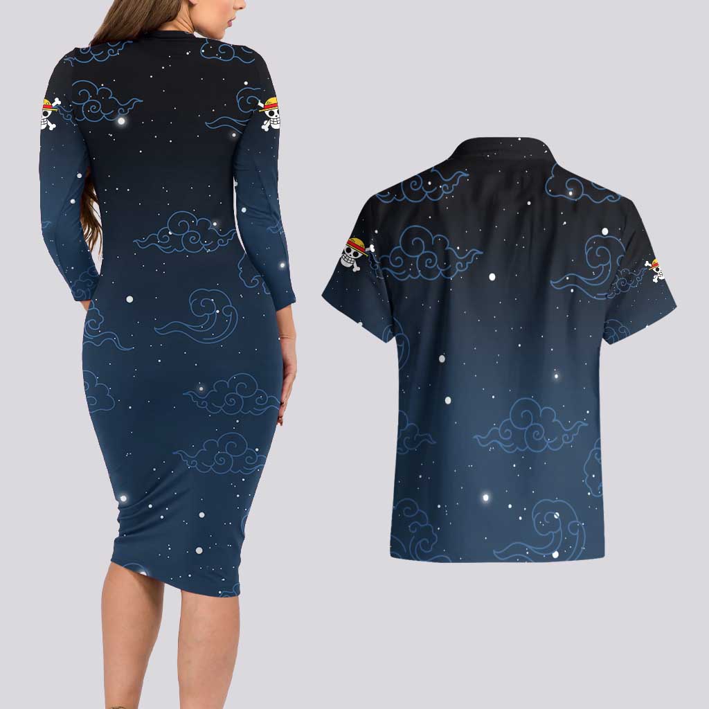 Luffy Gear 5 V2 One Piece Couples Matching Long Sleeve Bodycon Dress and Hawaiian Shirt Anime Style