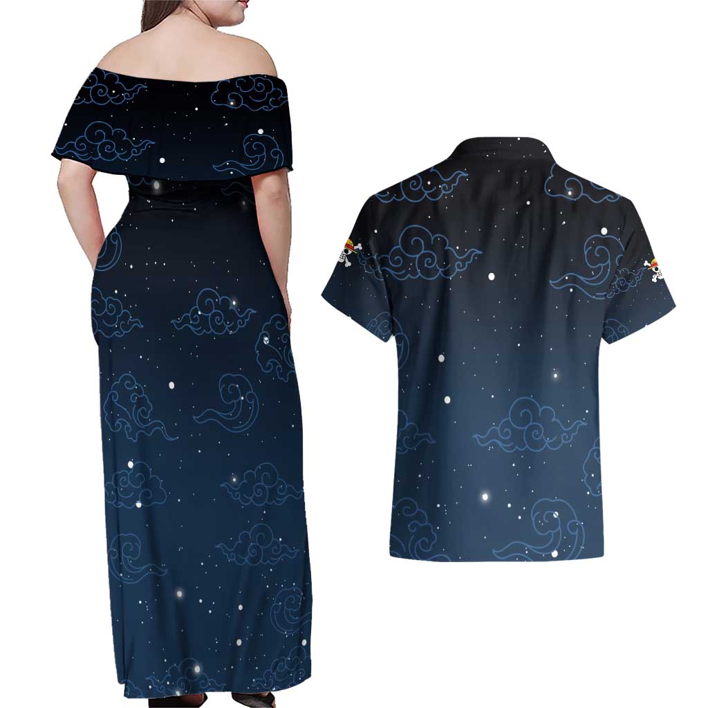 Luffy Gear 5 V2 One Piece Couples Matching Off Shoulder Maxi Dress and Hawaiian Shirt Anime Style
