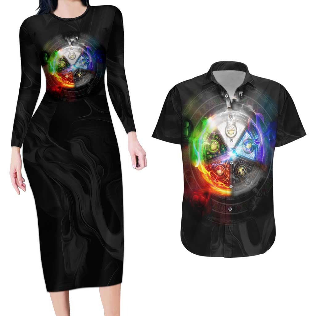 Elements of Magic the Gathering Couples Matching Long Sleeve Bodycon Dress and Hawaiian Shirt Anime Style