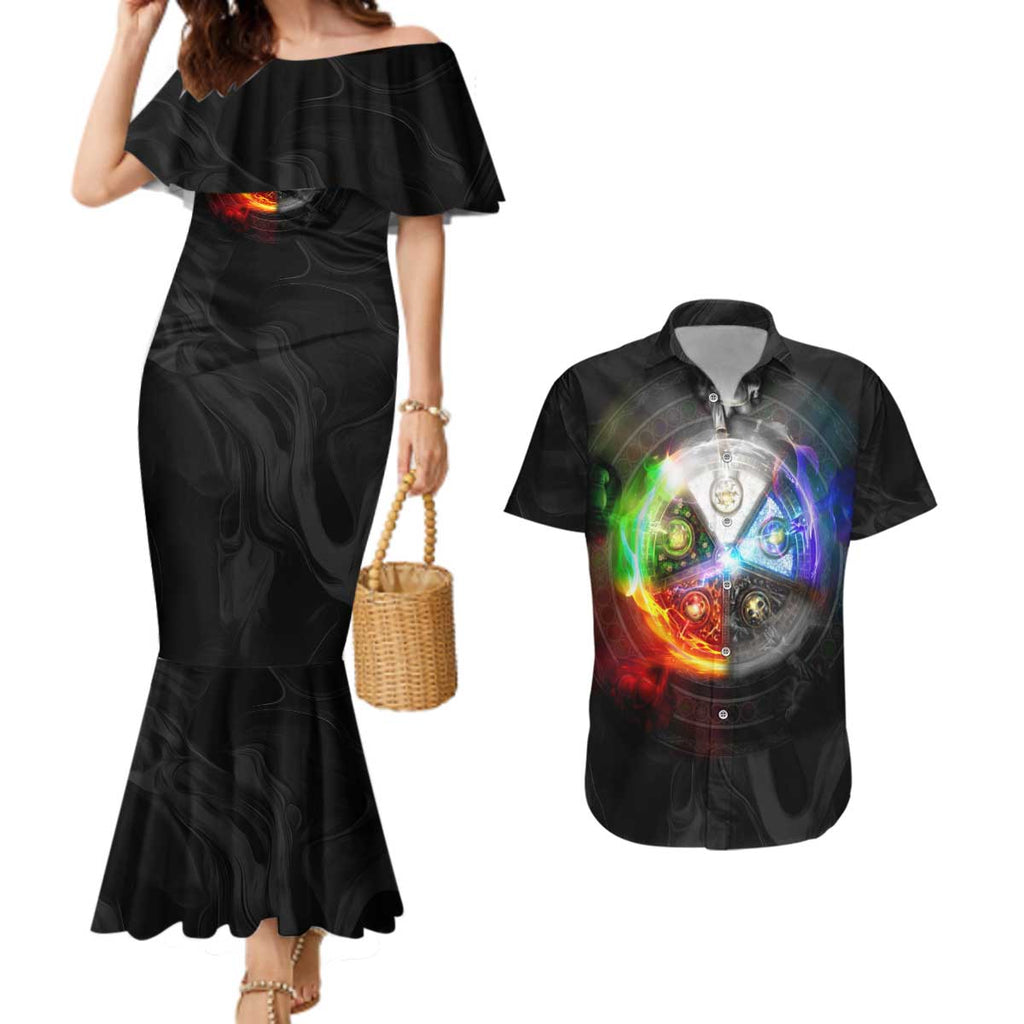 Elements of Magic the Gathering Couples Matching Mermaid Dress and Hawaiian Shirt Anime Style