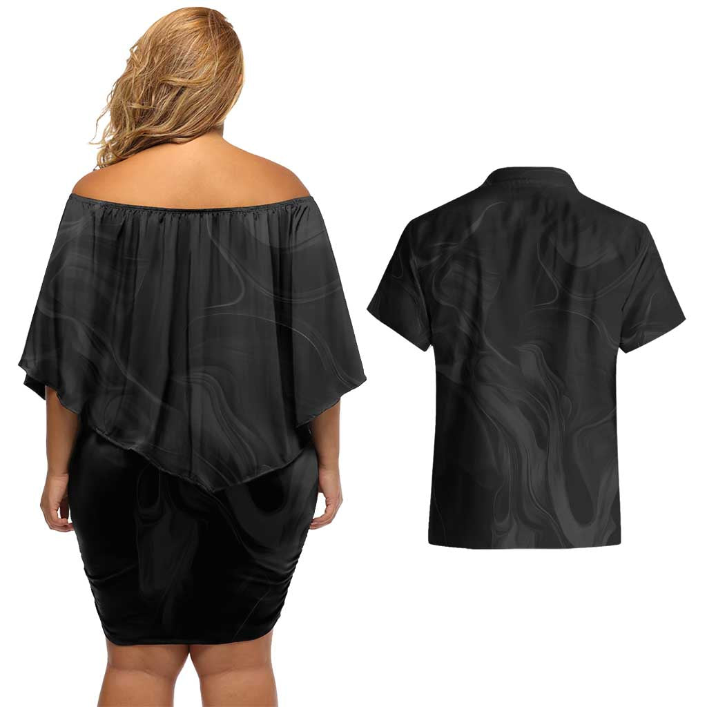 Elements of Magic the Gathering Couples Matching Off Shoulder Short Dress and Hawaiian Shirt Anime Style