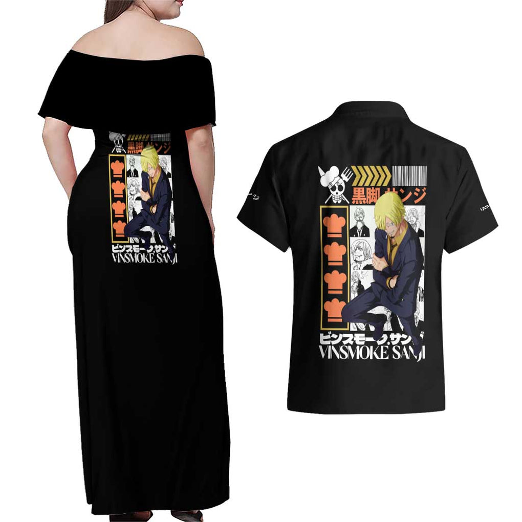 Vinsmoke Sanji - Straw Hat Team - One Piece Couples Matching Off Shoulder Maxi Dress and Hawaiian Shirt Anime Style