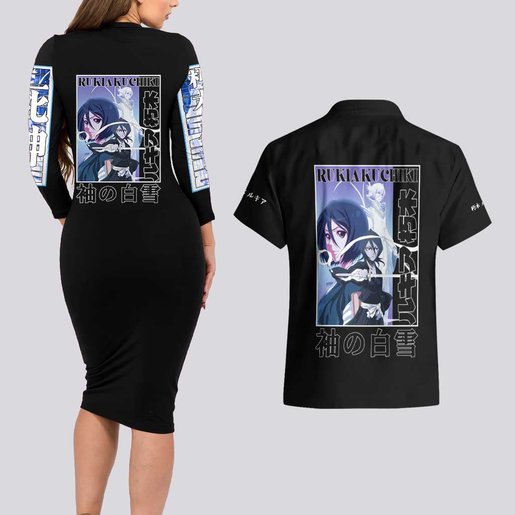 Rukia Kuchiki TYBWA Bleach Couples Matching Long Sleeve Bodycon Dress and Hawaiian Shirt Anime Style