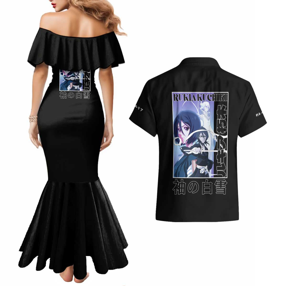 Rukia Kuchiki TYBWA Bleach Couples Matching Mermaid Dress and Hawaiian Shirt Anime Style