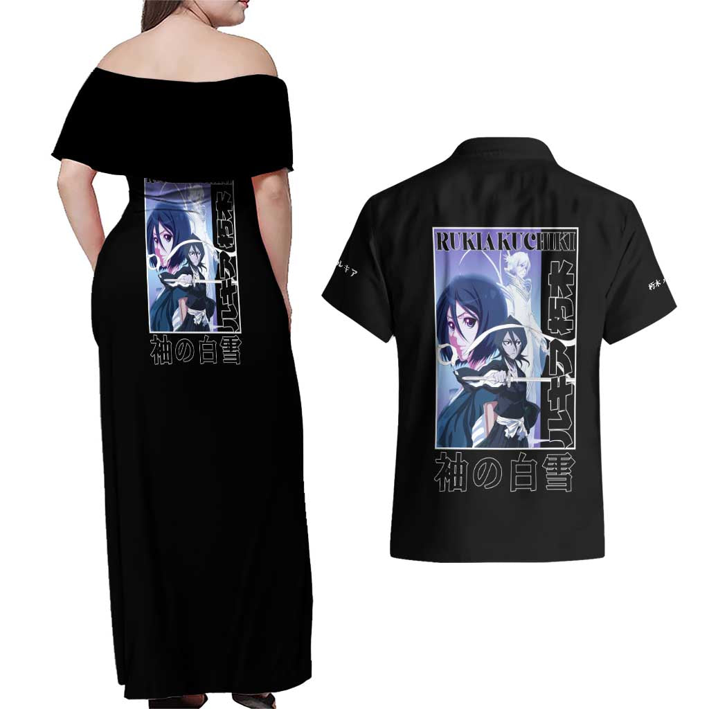 Rukia Kuchiki TYBWA Bleach Couples Matching Off Shoulder Maxi Dress and Hawaiian Shirt Anime Style