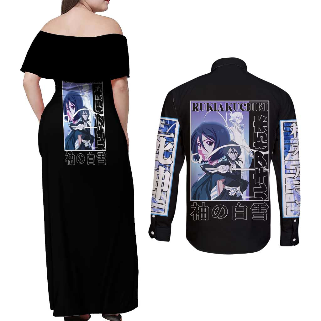Rukia Kuchiki TYBWA Bleach Couples Matching Off Shoulder Maxi Dress and Long Sleeve Button Shirt Anime Style