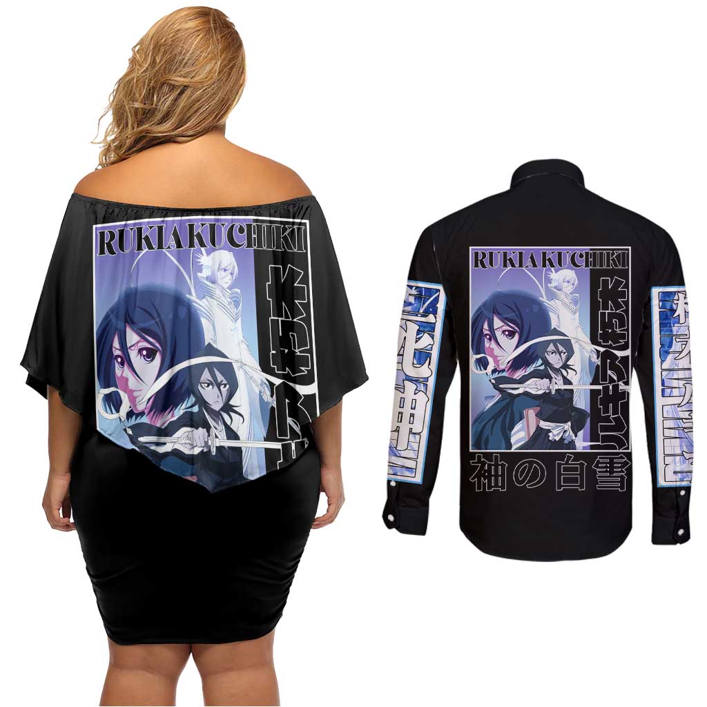 Rukia Kuchiki TYBWA Bleach Couples Matching Off Shoulder Short Dress and Long Sleeve Button Shirt Anime Style