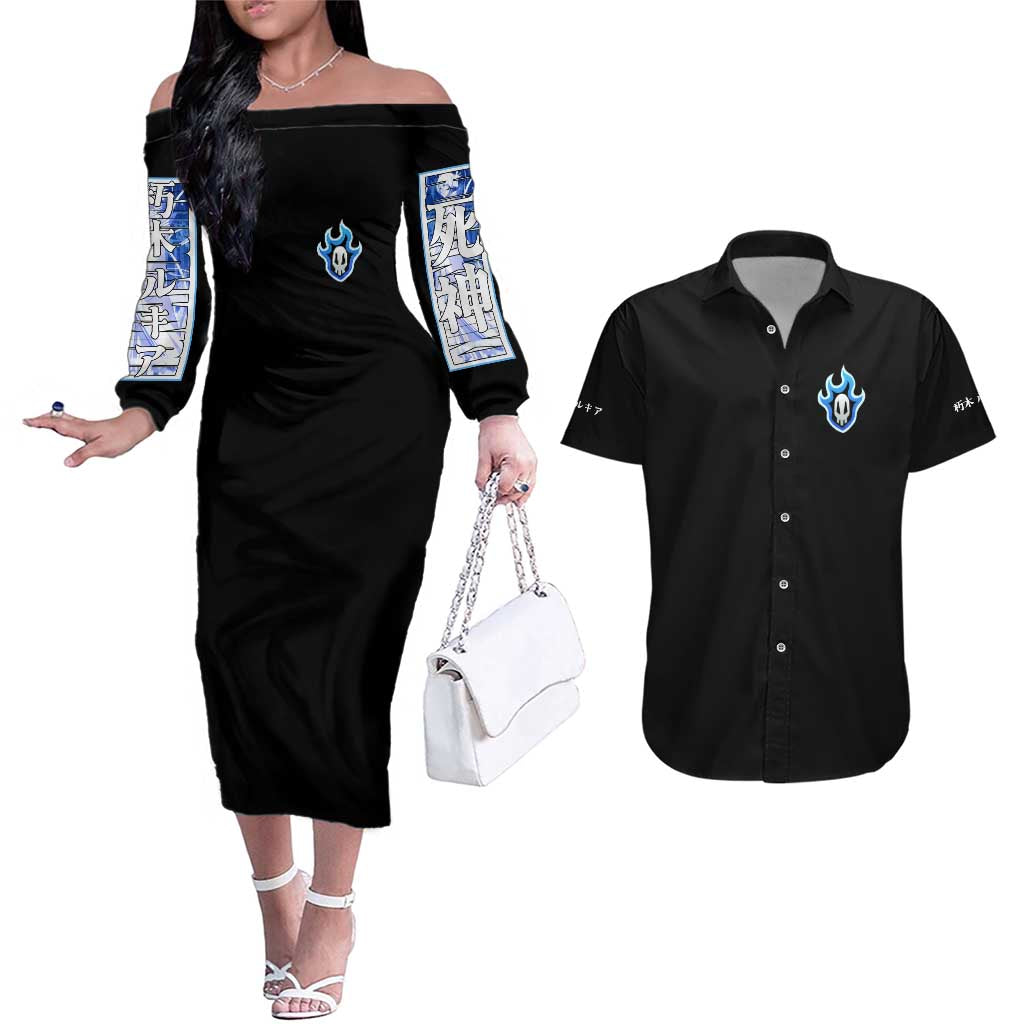 Rukia Kuchiki TYBWA Bleach Couples Matching Off The Shoulder Long Sleeve Dress and Hawaiian Shirt Anime Style