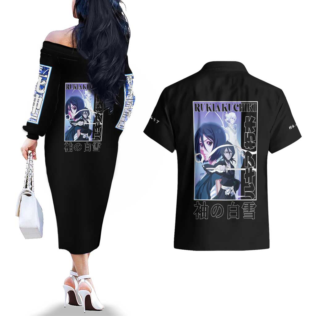 Rukia Kuchiki TYBWA Bleach Couples Matching Off The Shoulder Long Sleeve Dress and Hawaiian Shirt Anime Style