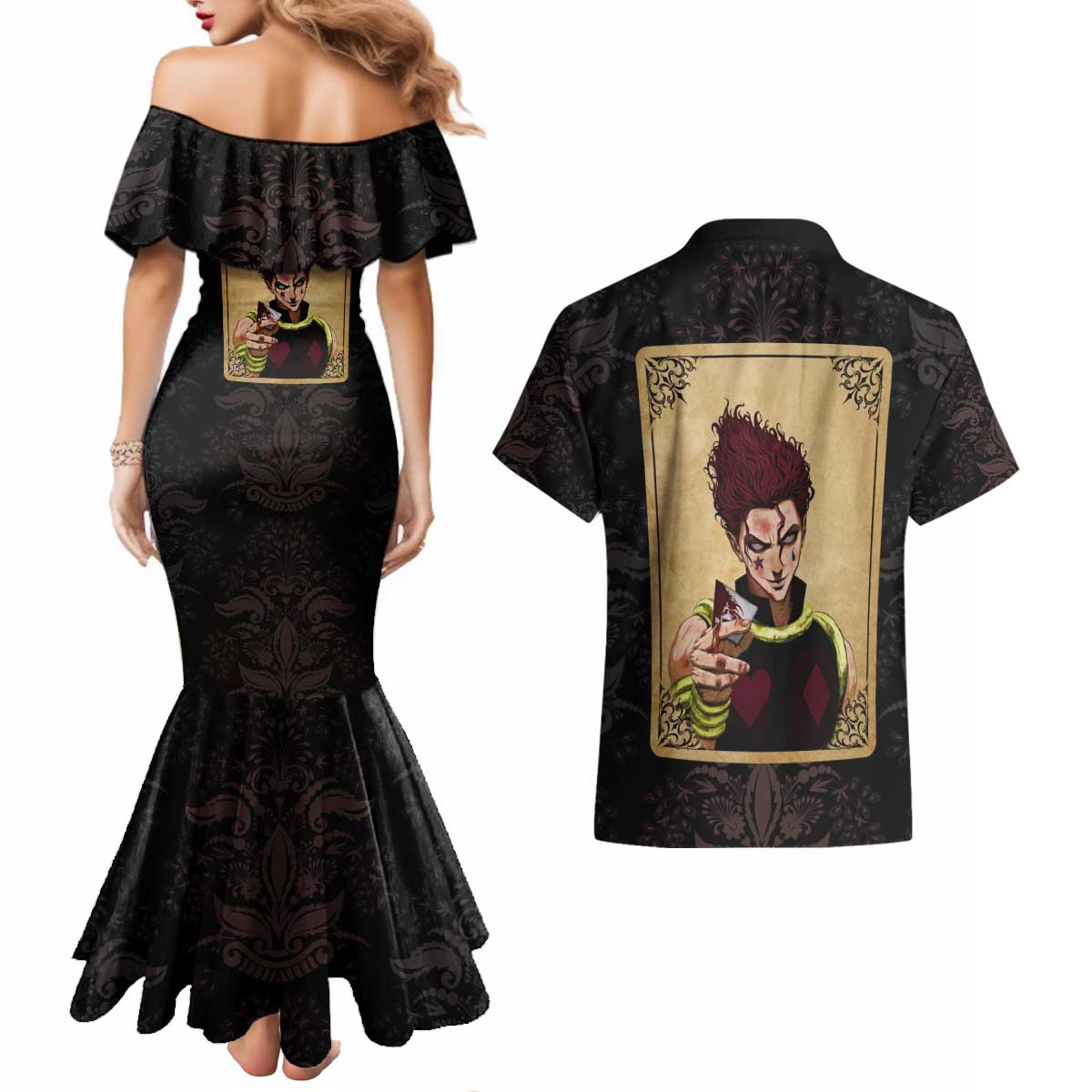 Hypnotic Eye Hisoka Hunter X Hunter Couples Matching Mermaid Dress and Hawaiian Shirt Anime Style
