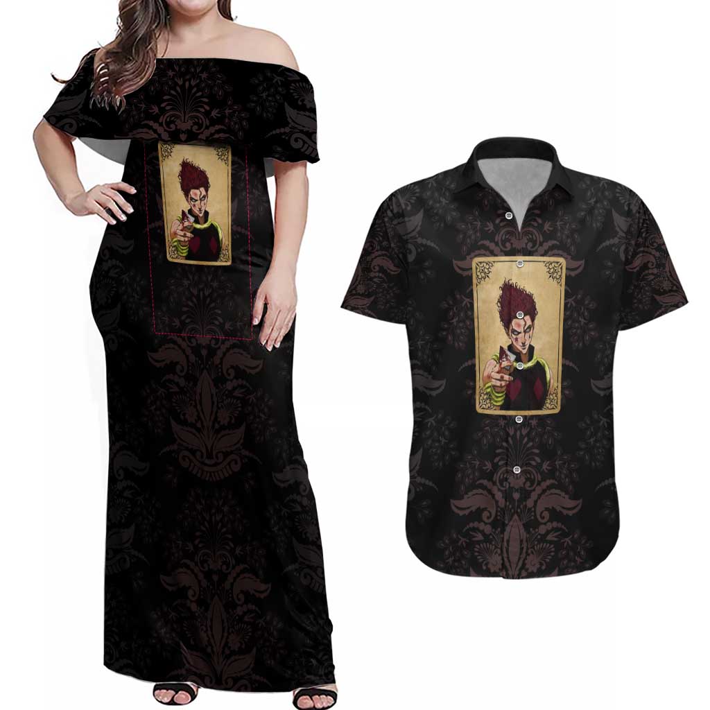 Hypnotic Eye Hisoka Hunter X Hunter Couples Matching Off Shoulder Maxi Dress and Hawaiian Shirt Anime Style