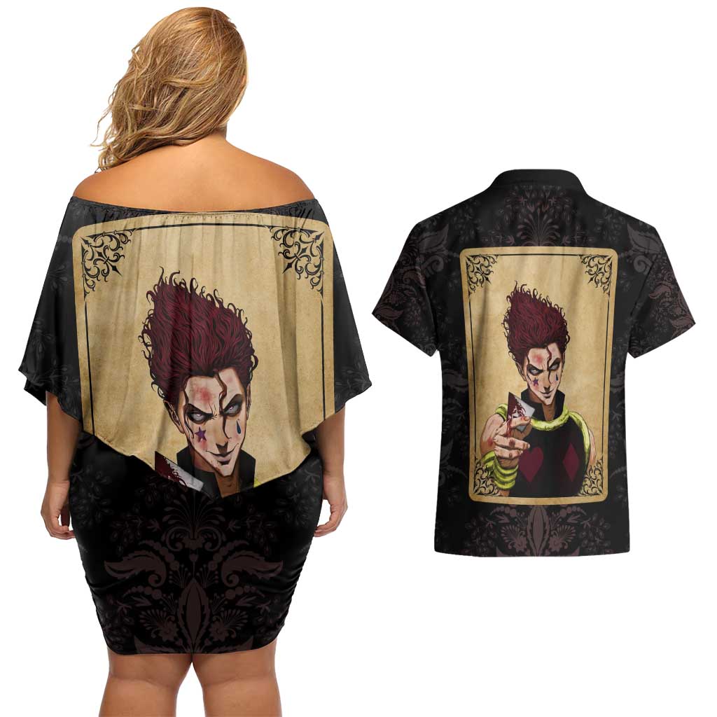 Hypnotic Eye Hisoka Hunter X Hunter Couples Matching Off Shoulder Short Dress and Hawaiian Shirt Anime Style