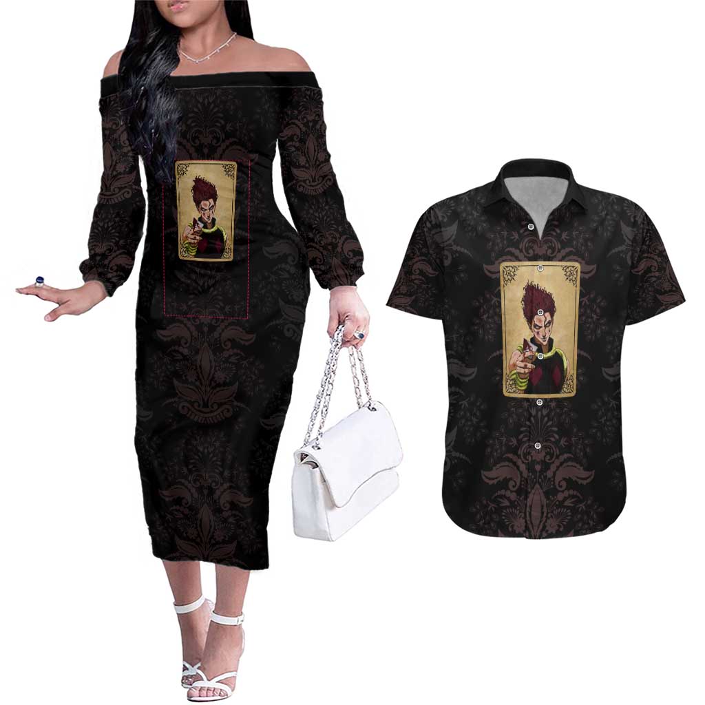 Hypnotic Eye Hisoka Hunter X Hunter Couples Matching Off The Shoulder Long Sleeve Dress and Hawaiian Shirt Anime Style