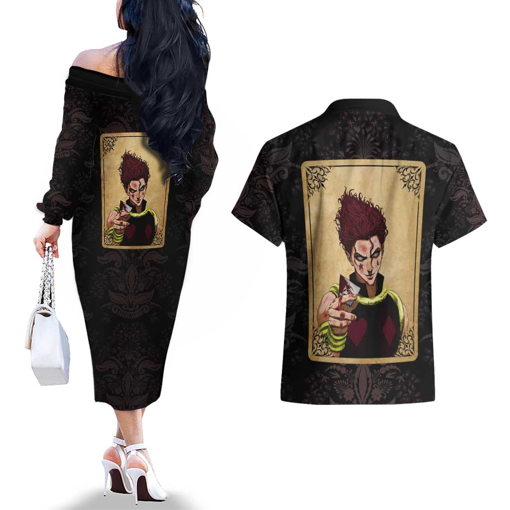 Hypnotic Eye Hisoka Hunter X Hunter Couples Matching Off The Shoulder Long Sleeve Dress and Hawaiian Shirt Anime Style