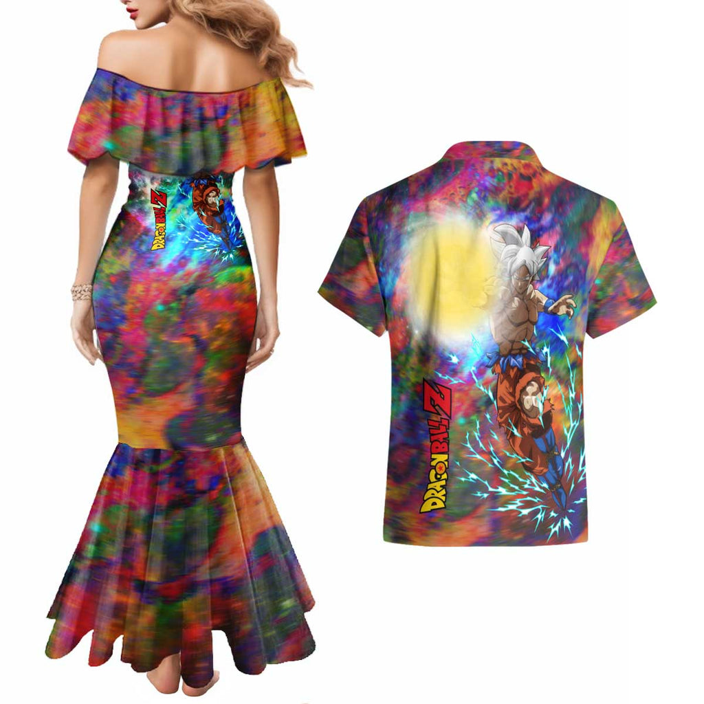 Trippy Ultra Instinct Goku Dragon Ball Z Couples Matching Mermaid Dress and Hawaiian Shirt Anime Style