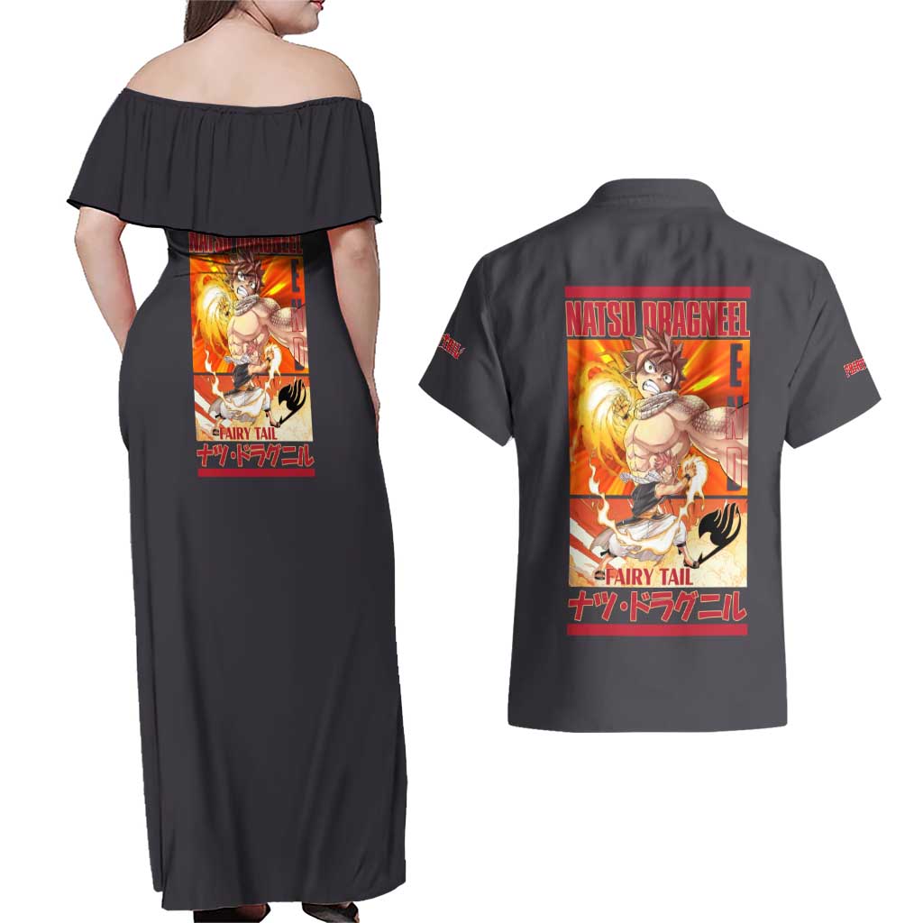 Natsu Dragneel Fairy Tail Couples Matching Off Shoulder Maxi Dress and Hawaiian Shirt Anime Style