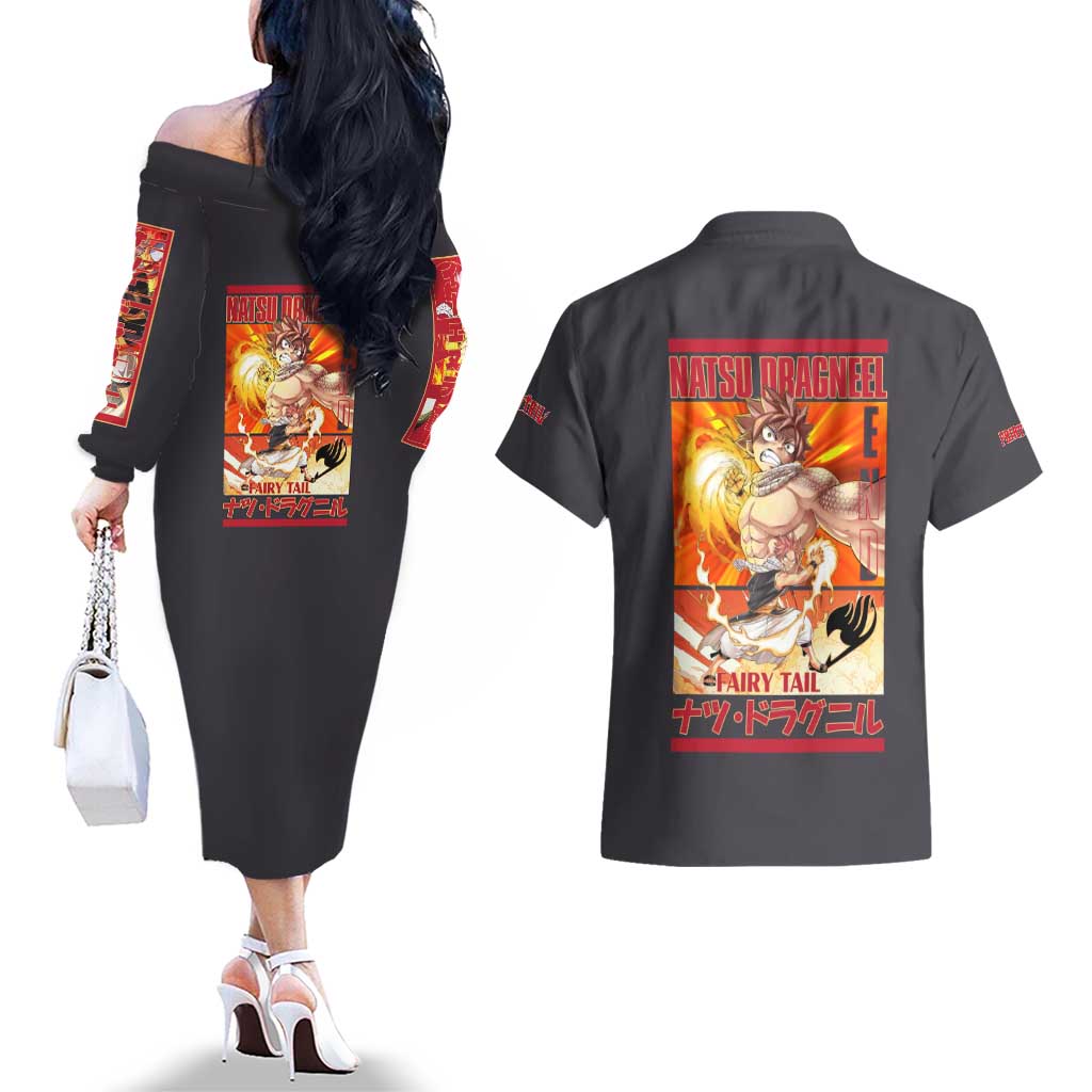 Natsu Dragneel Fairy Tail Couples Matching Off The Shoulder Long Sleeve Dress and Hawaiian Shirt Anime Style