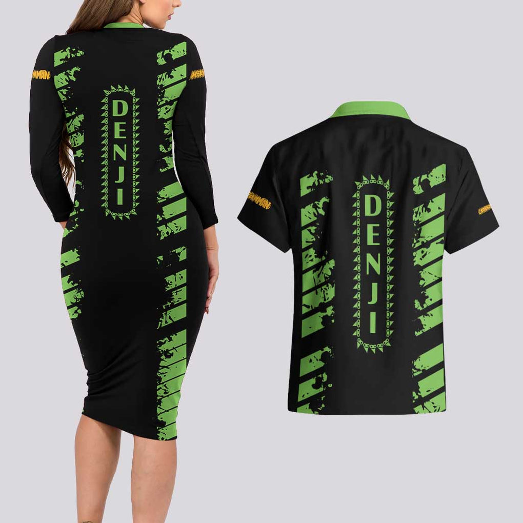 Denji Chainsaw Man Couples Matching Long Sleeve Bodycon Dress and Hawaiian Shirt Anime Cyper Art Style