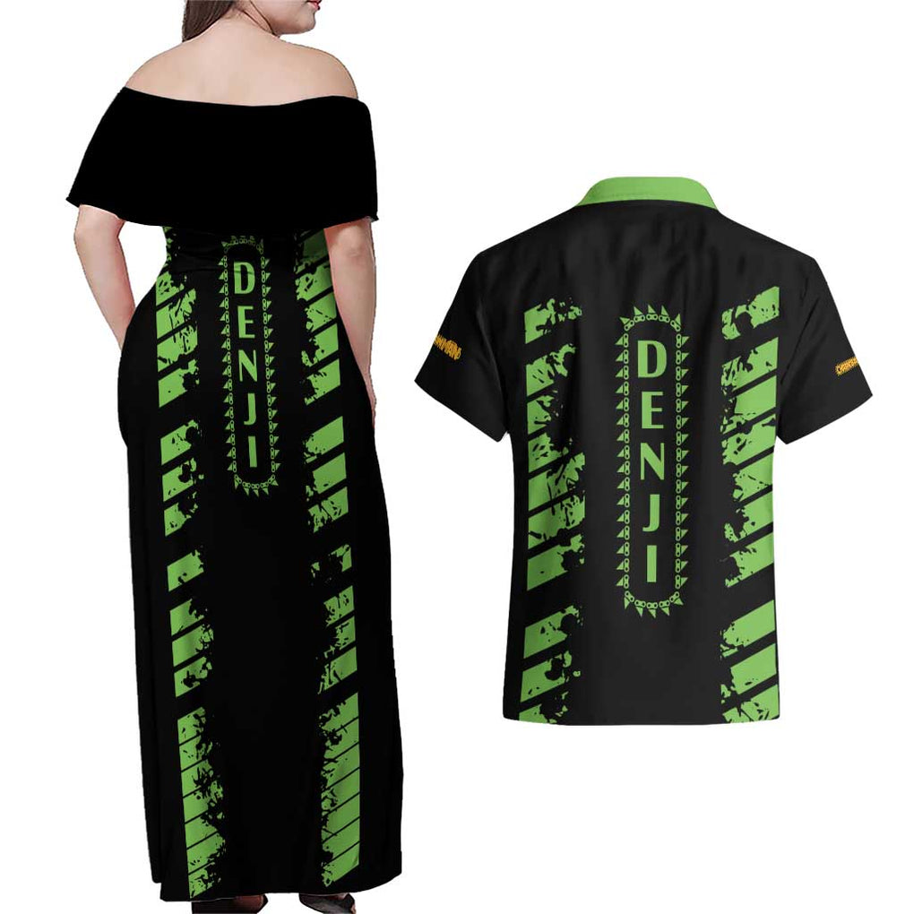 Denji Chainsaw Man Couples Matching Off Shoulder Maxi Dress and Hawaiian Shirt Anime Cyper Art Style