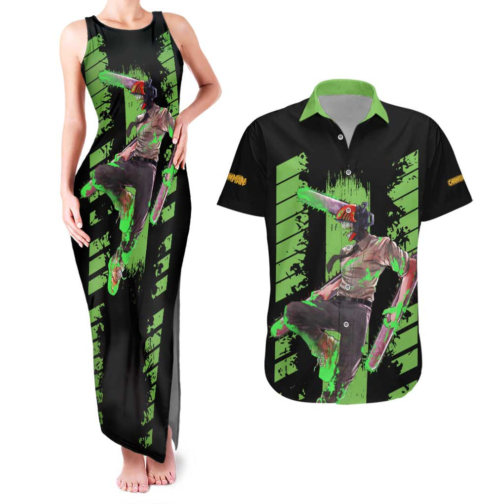 Denji Chainsaw Man Couples Matching Tank Maxi Dress and Hawaiian Shirt Anime Cyper Art Style