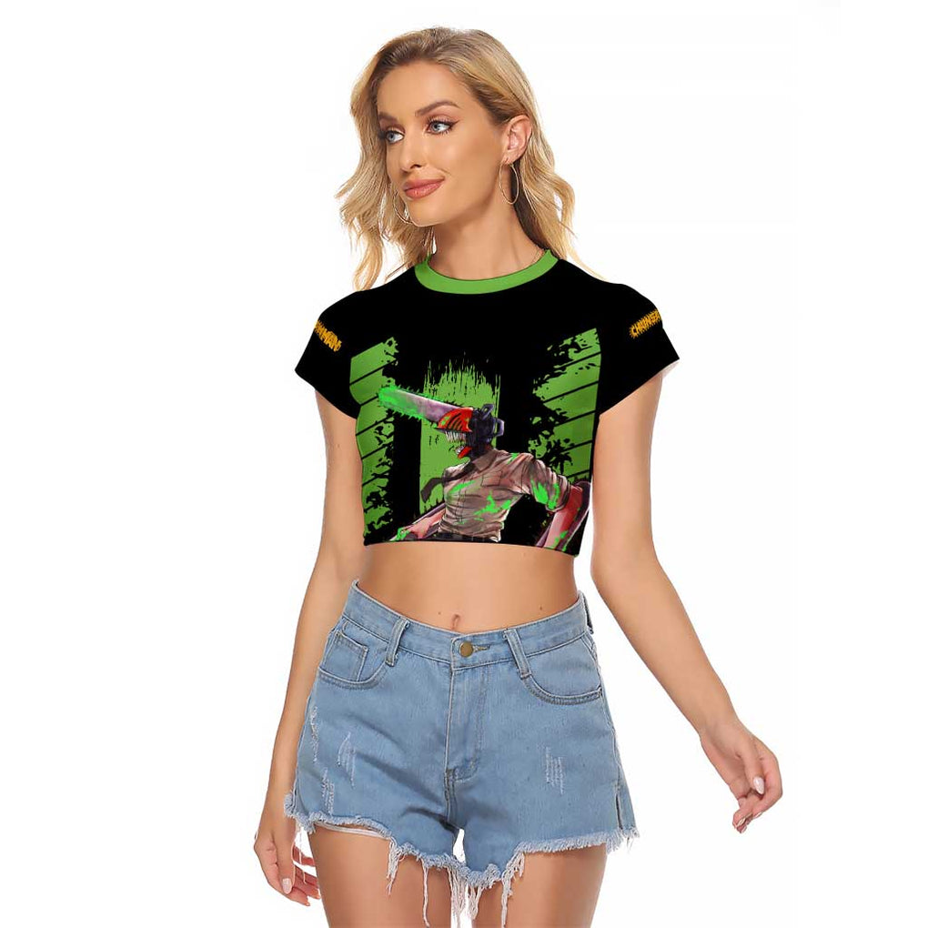Denji Chainsaw Man Raglan Cropped T Shirt Anime Cyper Art Style