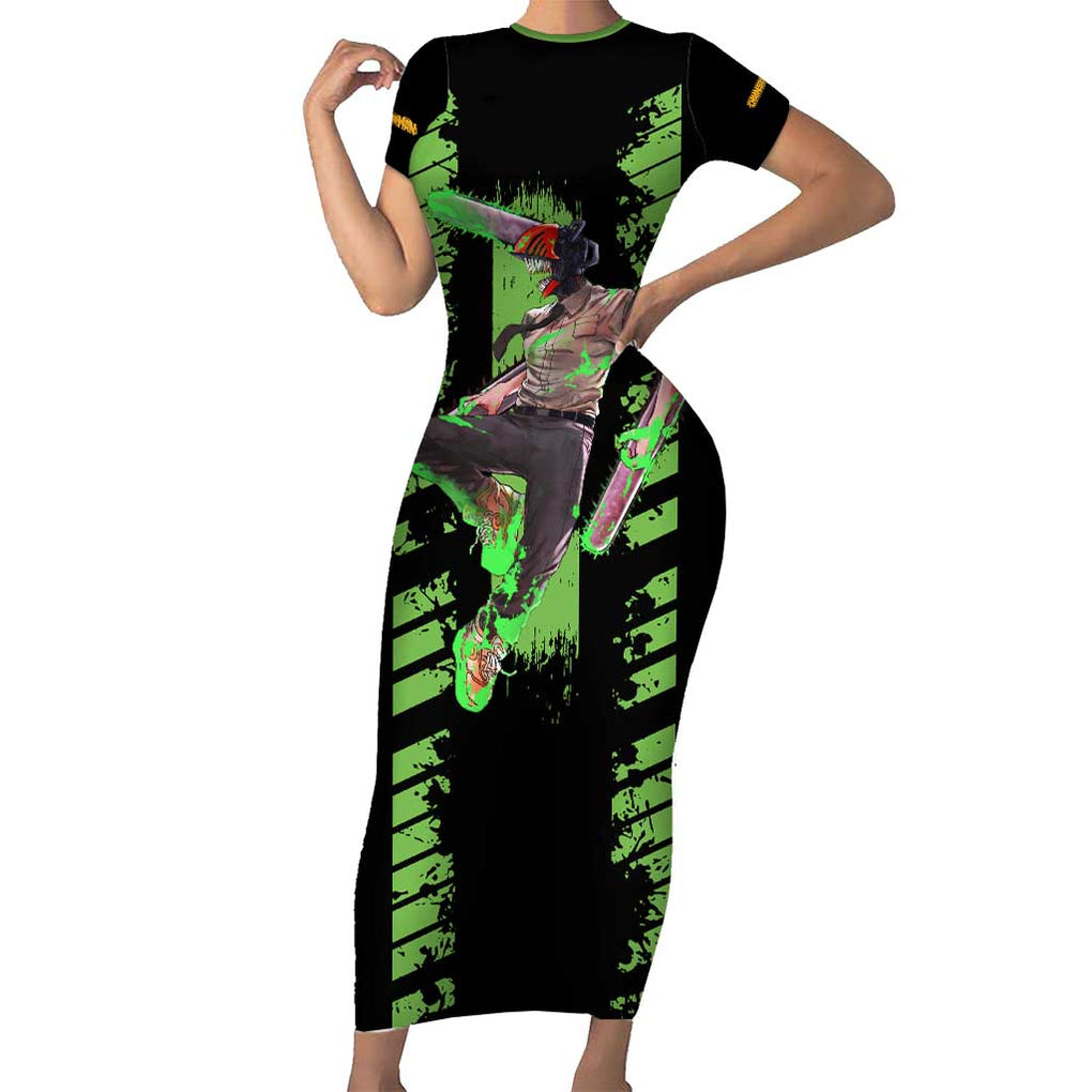 Denji Chainsaw Man Short Sleeve Bodycon Dress Anime Cyper Art Style