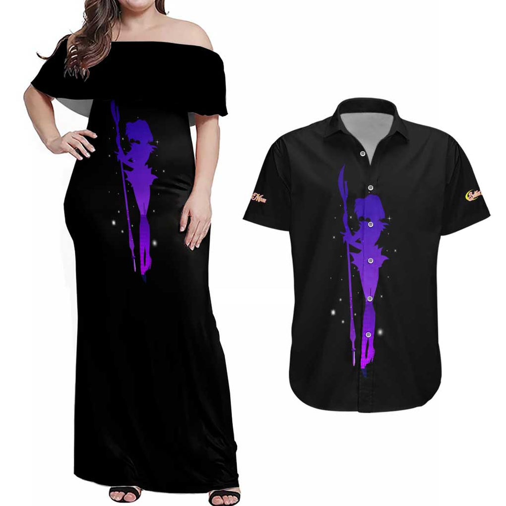 Saturn - Sailor Moon Couples Matching Off Shoulder Maxi Dress and Hawaiian Shirt Anime Style