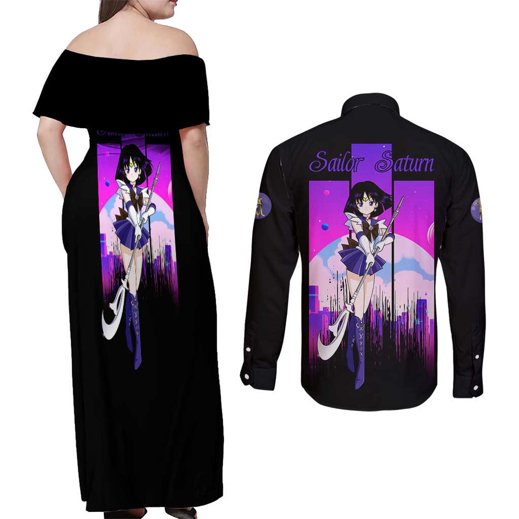 Saturn - Sailor Moon Couples Matching Off Shoulder Maxi Dress and Long Sleeve Button Shirt Anime Style