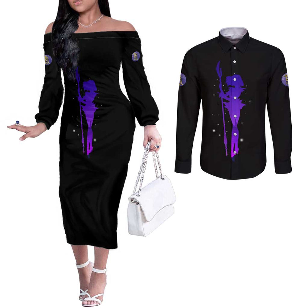 Saturn - Sailor Moon Couples Matching Off The Shoulder Long Sleeve Dress and Long Sleeve Button Shirt Anime Style