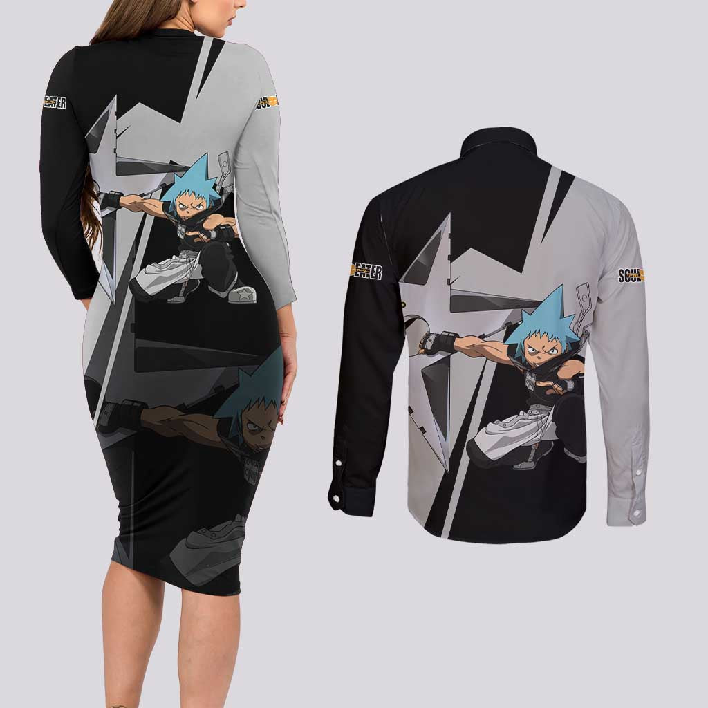 Black Star Soul Eater Couples Matching Long Sleeve Bodycon Dress and Long Sleeve Button Shirt Anime Style TS04