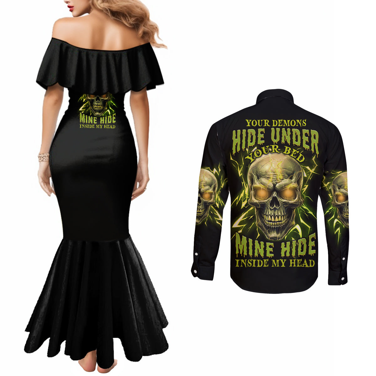 your-demons-hide-under-your-bed-couples-matching-mermaid-dress-and-long-sleeve-button-shirt